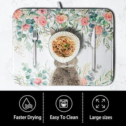 Easter Rabbit Dish Drying Mats for Kitchen Counter Easter Spring Watercolor Floral Bunny Absorbent Dish Drying Mat 16x18 Inch Absorbent Reversible Reusable Washable Dishes Drainer Mats - Image 4