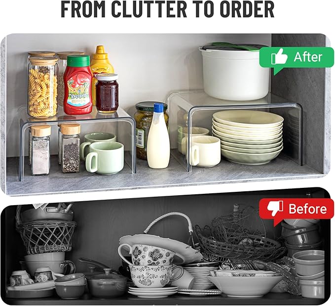 Clear Cabinet Organizer, Shelf Organizer Set of 2 for Kitchen Pantry Organizers and Storage, Display Cabinet Shelf Room Decor Countertop Desk Shelves, Patented Spice Organization for Cabinet - Image 4