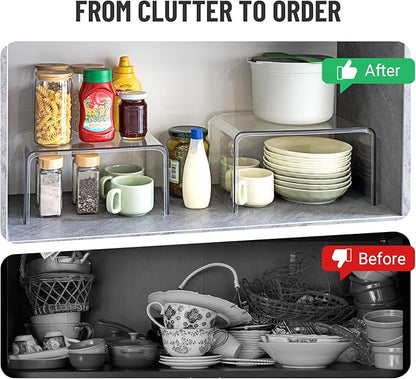 Clear Cabinet Organizer, Shelf Organizer Set of 2 for Kitchen Pantry Organizers and Storage, Display Cabinet Shelf Room Decor Countertop Desk Shelves, Patented Spice Organization for Cabinet - Image 4