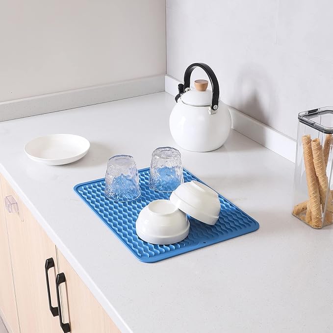 MicoYang Silicone Dish Drying Mat for Multiple Usage,Easy clean,Eco-friendly,Heat-resistant Silicone Mat for Kitchen Counter or Sink,Refrigerator or Drawer liner Lichen BlueL M 12 inches x 12 inches - Image 6