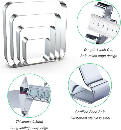 Rounded Square Cookie Cutter Set Large - 5 Inch, 4 Inch, 3 Inch, 2 Inch - Geometric Frame Plaque Cookie Cutters Shapes Molds - Stainless Steel