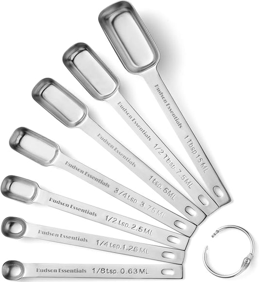 Hudson Essentials Stainless Steel Measuring Spoons Set for Dry or Liquid - Fits in Spice Jars - Set of 7 by HudsonEssentials