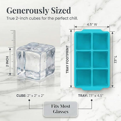 KitchFort Large Silicone Ice Cube Tray (2-Pack), Easy Release 2" Big Ice Cubes - Cocktail, Whiskey Ice Cubes Mold - Ice Trays for Freezer with Lid - Stackable Silicone Ice Tray - Turquoise - Image 8