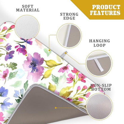 Spring Floral Dish Drying Mat for Kitchen Counter Flower Microfiber Absorbent Dish Draining Reusable Washable Foldable Extra Large 18"x24" - Image 4