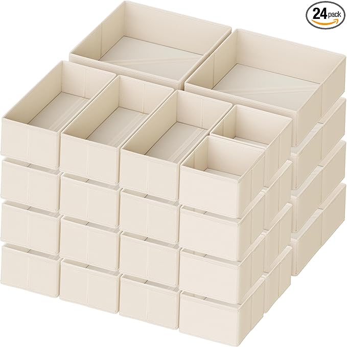 Criusia Drawer Organizer Clothes, 24 Pack Dresser Organizer for Baby Clothes, Underwear, Sock- Foldable Closet Organization and Storage Dividers Bins for Nursery, Bedroom and Dorm (Beige) by Criusia