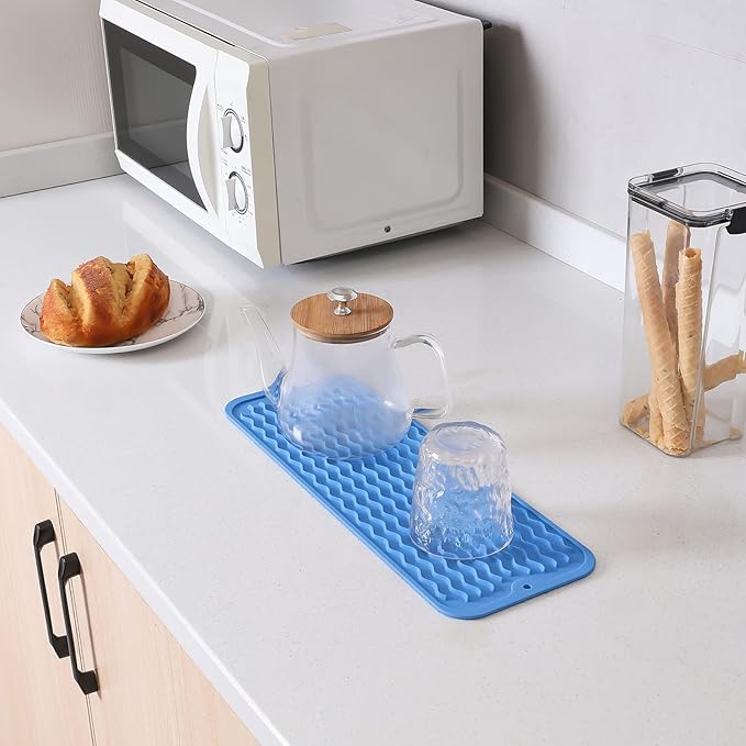 MicoYang Silicone Dish Drying Mat for Multiple Usage,Easy clean,Eco-friendly,Heat-resistant Silicone Mat for Kitchen Counter,Sink,Bar,Bottle,or Cup Lichen Blue M 17 inches x 6 inches - Image 5
