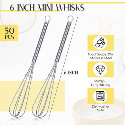 Baderke 50 Pcs Mini Whisk Bulk Small Whisks for Cooking 304 Stainless Steel Tiny Whisk for Baking, Whipping, Beating Eggs, Mixing Sauces, Blending Ingredients (6 Inch) - Image 2