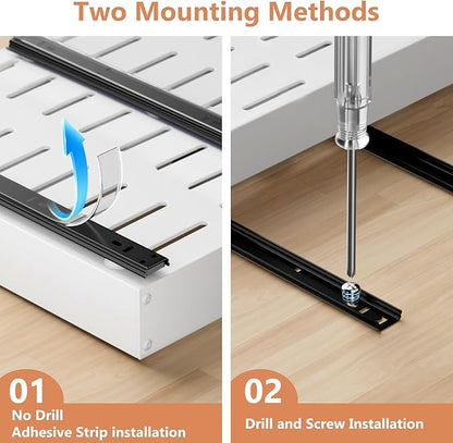 1 Pack Pull out Cabinet Organizer, Width (10"-16") Depth (17"-25"), with 3 Rails Adjustable Slide, Expandable Pullout Drawers for Cabinets, No Drill Adhesive Kitchen Drawers for Pantry Shelves - Image 6