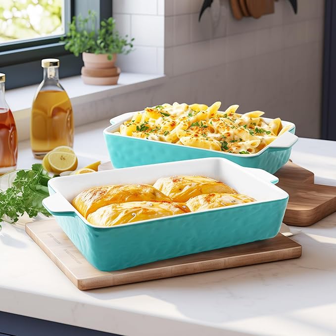 Casserole Dishes for Oven, Ceramic Baking Dishes, Lasagna Pan with Handles, Porcelain Baking Pan Deep, Bakeware for Baking, Cooking, Wedding Gift, Set of 3 (11.6" x 7.8", Aquamarine) - Image 8