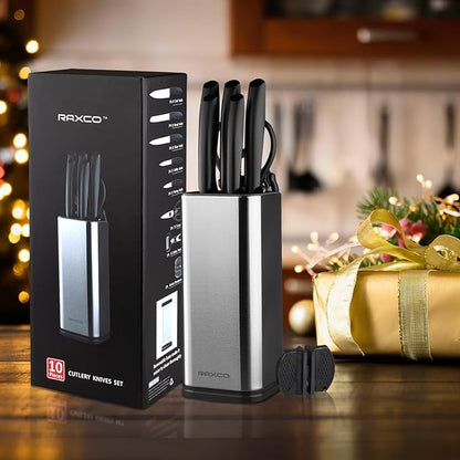 RAXCO Knife Set with Block,10-Piece Kitchen Knives Stainless Steel,Pro-sharpened for Cooking,Slicing,Mincing,Dicing,Black - Image 7