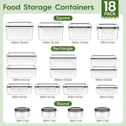 KEMETHY 36-Piece Food Storage Containers with Lids(18 Container & 18 Lid), Plastic Food Containers for Pantry & Kitchen Storage and Organization, BPA-Free, Leak Proof, Reusable with Labels & Pen - Image 2