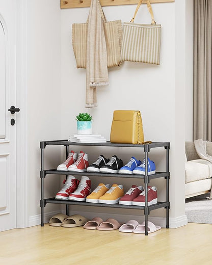 Kitsure Shoe Rack - Non-Woven Shoe Rack Shelf, Shoe Organizer for Closet, Entryway, Garage & Corridor, Stackable Shoe Shelves, 27.5" Wide - 3 Tier, Black - Image 2