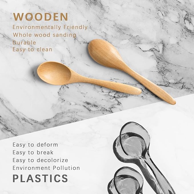 2 PCS Small Wooden Spoons, 5.8 Inch Honey Spoons for Tea, Schima Wooden Honey Teaspoon for Coffee, Little Tiny Wood Spoons, Bamboo Table Spoon for stirring, Wooden Spoons for Utensils Set - Image 3