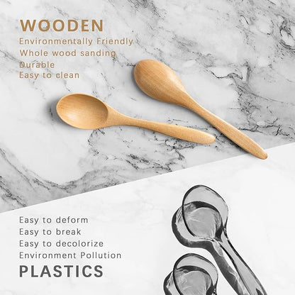 2 PCS Small Wooden Spoons, 5.8 Inch Honey Spoons for Tea, Schima Wooden Honey Teaspoon for Coffee, Little Tiny Wood Spoons, Bamboo Table Spoon for stirring, Wooden Spoons for Utensils Set - Image 3