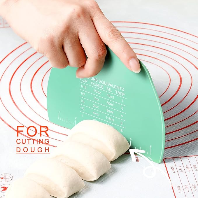 Teenitor 2 Pieces Dough Scraper, Plastic Dough Cutter, Bread Scraper for Sourdough, Bench Scraper with Measuring Scale, Multipurpose Food Scrapers for Dough, Cake, Bread Green - Image 3