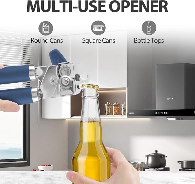 Safring Can Opener Manual, Heavy Duty Handheld Strong Can Opener with Soft Touch Handle, Sharp Blade Smooth Edge, Can Openers with Multifunctional Bottle Opener, Blue - Image 5