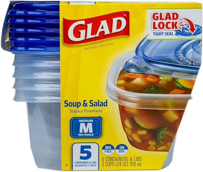 Glad GladWare Medium Rectangle Food Storage Containers with Lids, BPA Free Plastic for Soups Salads and Meal Prep, Airtight Leak Resistant, Microwave Dishwasher Freezer Safe, 24 Oz, 5 Count - 6 Pack - Image 2