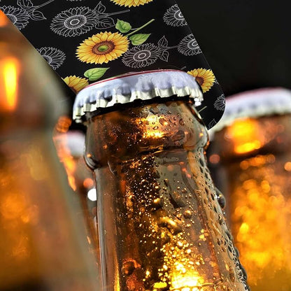 Sunflowers Stainless Steel Bottle Opener Vibrant Yellow Watercolor Flower Vintage Style Floral Black Flat Beer Bottle Opener Keychain for Home Kitchen Bar Restaurant Party Birthday Gift
