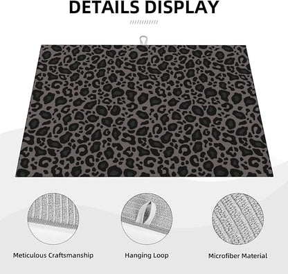 Black Grey Leopard Print Dish Drying Mat Cheetah Wild Animal Dark Skin Drying Rack Pad Countertop Dishes Ultra Absorbent Microfiber Kitchen Counter Mat 18x24 Inch