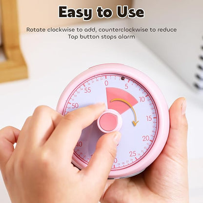 Conchstar Visual Timer for Kids 60-Minute - Countdown Timer with Optional Alarm, Focus Tool for ADHD & Autism, Time Management for Homework, Chores, Office, Kitchen, Teaching & Study Routines (Pink)