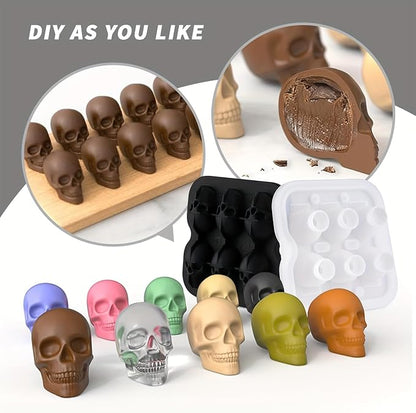 Skull Ice Cube Mold, 6-Cavity Silicone Ice Tray for Whiskey, Cocktails, and Beverages, Food-Grade Flexible Ice Maker for Halloween & Party Drinks, Easy Release & Dishwasher Safe