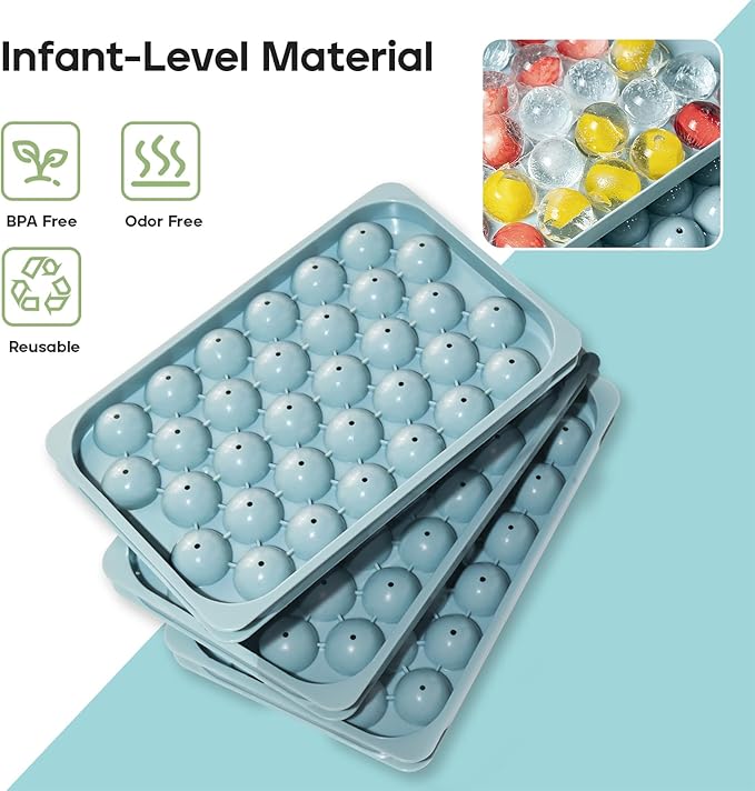 Ice Cube Trays with Lid and Bin, 0.8 IN Small Round Ice Cube Mold for Freezer - Easy Release Stackable Ice Ball Maker for Cocktail,Whiskey and Drinks,BPA-Free(0.8in/96 balls&box) - Image 3
