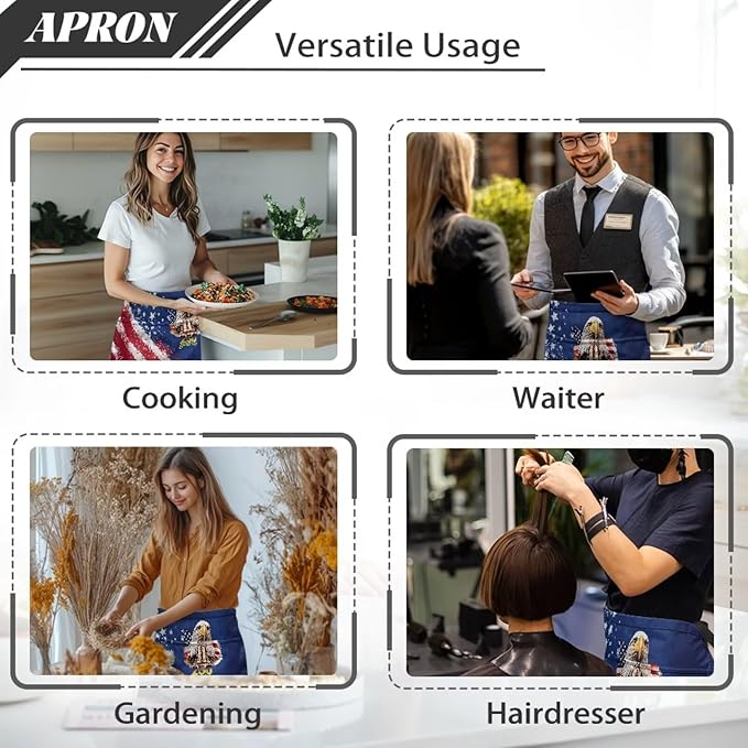 Server Apron with 3 Pockets, Waterproof Oil Waitress Waiter Half Apron for Restaurant Hotel Kitchen Cafe