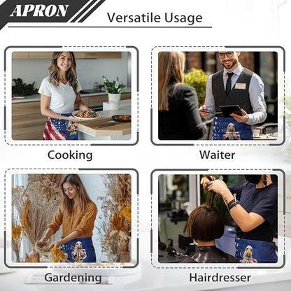 Server Apron with 3 Pockets, Waterproof Oil Waitress Waiter Half Apron for Restaurant Hotel Kitchen Cafe