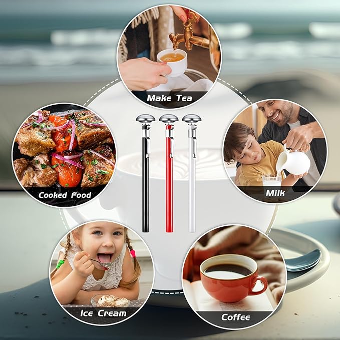 Xuhal 6 Pcs Stainless Steel Kitchen Thermometer with 5 Inch Long Stem 1 Inch Dial Thermometer Milk Frothing Food for Oven Probe Meat Grill BBQ Cooking Chocolate Water(Black, Red, White) - Image 6