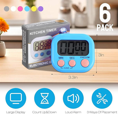 Weewooday 6 Pcs Digital Kitchen Timer Magnetic Timer Bulk On/Off Switch Minute Second Count up Countdown Loud Alarm for Exercise Cook Baking (Novel Color) - Image 2