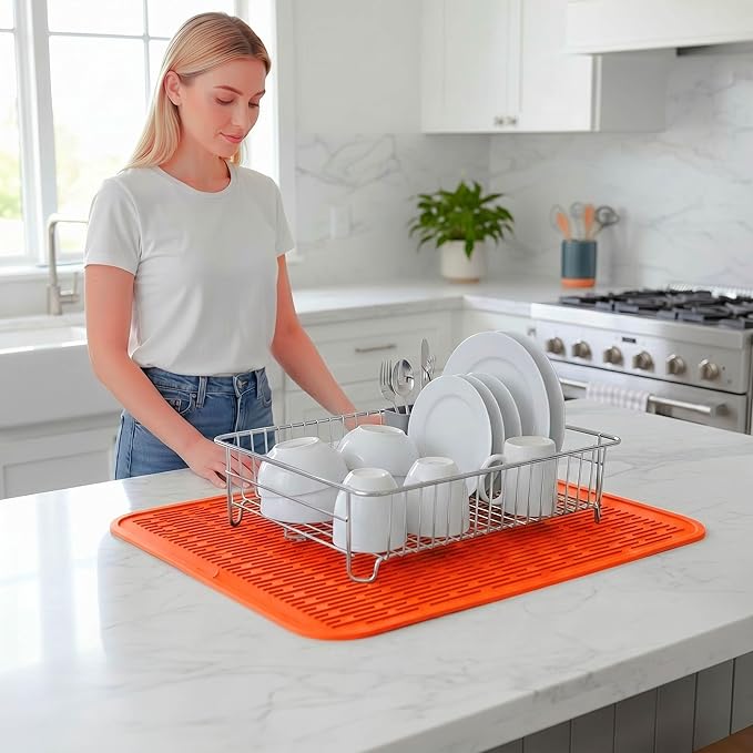 MicoYang Silicone Dish Drying Mat for Multiple Usage,Easy clean,Eco-friendly,Heat-resistant Silicone Mat for Kitchen Counter or Sink,Refrigerator or Drawer Liner Orange 2XL 24 inches x 18 inches - Image 6