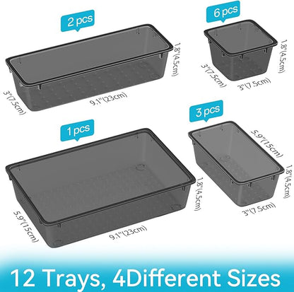 ElegantArray 12-Piece Drawer Organizer Set, 4 Sizes Versatile Plastic Vanity Organizer for Makeup, Stationery, Gadgets, in Kitchen, Bathroom, Office, and Bedroom, Black - Image 2