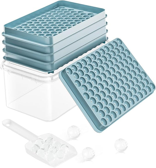 Mini Ice Cube Trays for Freezer - 0.6 IN Tiny Round Pebble Nugget Ice Mold Trays with Lid and Bin, Crushed Ice Trays Makes 104x4 pcs Ice balls - Easy Release Ice Maker for Cocktails, Drinks, Whisky by DclobTop
