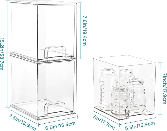 Vtopmart 7.6" H Clear Stackable Storage Drawers, 4 Pack Plastic Organizers Bins for Skincare, Cosmetics,Beauty Supplies,Ideal for Vanity, Bathroom,Kitchen Countertop,Cabinet Organization - Image 2