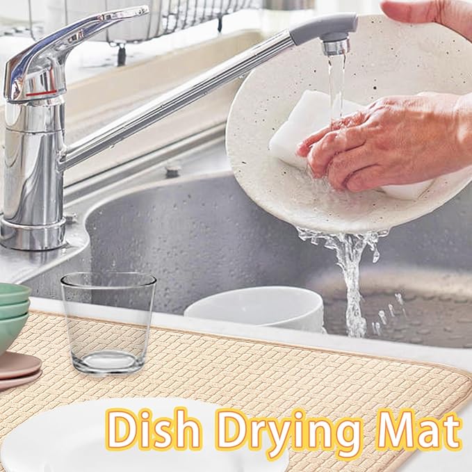 2 Pcs XXL Dish Drying Mats,Absorbent Microfiber Drainer Mat,Large Size 24×17" Pads for Kitchen Counter,Coffee,Rack,Under Sink(Beige) - Image 6