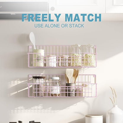 Spice Rack, 4-Pack Seasoning Organizer Wall Mounted for Kitchen Storage Organization, Metal Spice Holder Shelf for Cabinet, Pantry, Pink - Image 6
