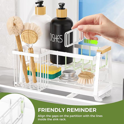 Sponge Holder for Kitchen Sink, Kitchen Sink Caddy with Suction Cup, Sink Organizer Rack for Kitchen Accessories, 304 Stainless Steel Dish Scrubber Holder Self Draining for Sponge, Soap, Dish Brush