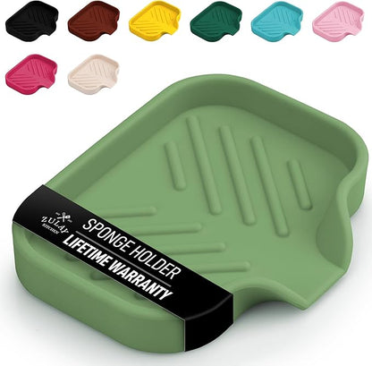 Zulay Kitchen Small Silicone Sponge Holder (4.9x3.3”) – Space-Saving Sink Organizer Tray for Sponge, Soap, Brush & More – Compact Non-Slip Dish for Kitchen & Bathroom (Jade Green) by ZulayKitchen