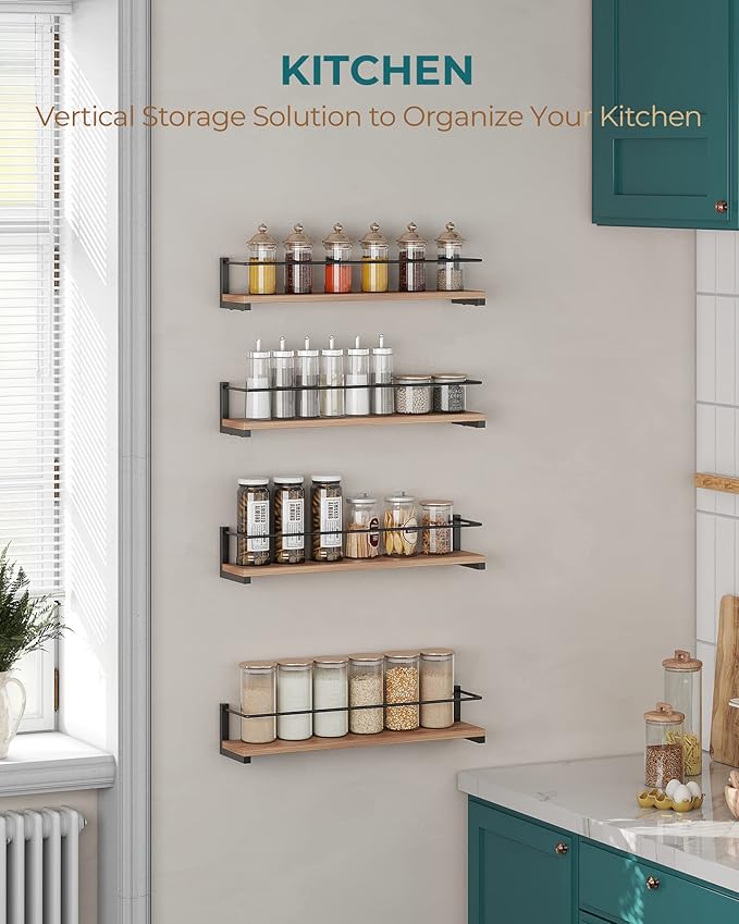 OROPY Spice Rack Wall Mounted, Rustic Wood Hanging Rack for Over The Stove, Kitchen Wall, 2 Pack | Hanging Rack, for Over The Stove, Kitchen Wall - Image 3