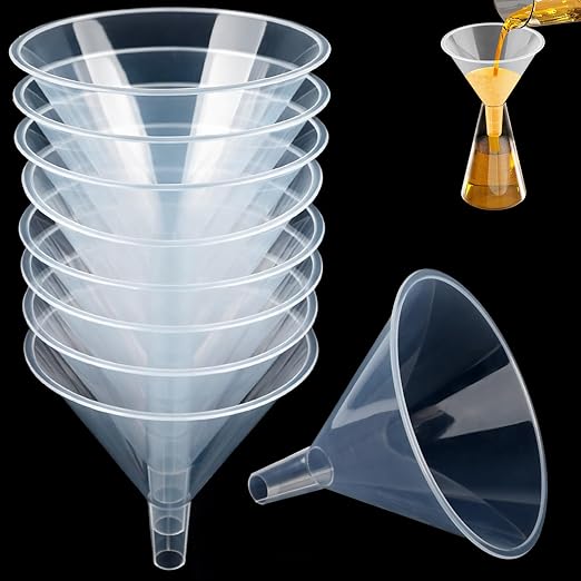 8 Pcs 6 Inch Wide Mouth Plastic Large Funnels,Multi-Purpose Clear Funnels with with Reaching Spout for Water Bottles,Oils,Kitchen, Easy and Smooth Content Transfer