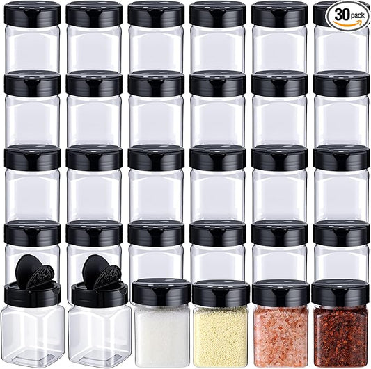 Mimorou 30 Pack Plastic Spice Jars with Shaker Lids Clear Seasoning Containers Spice Bottles for Kitchen Storing Spice Herbs Seasoning Powders(Square,6.1 oz) by Mimorou
