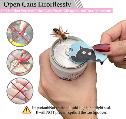 Soda Can Tab Opener Mini Soda Can Cover Easy Tab Opener and Drink Protector Cute Beverage Barricade Soda Protector for Beer,Coke,Aluminum Cans at Party,BBQ, Beach(Cat Face Blue&Rose)