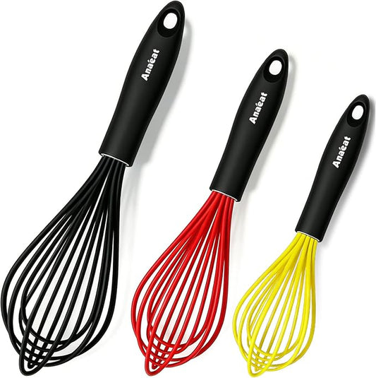 Anaeat Silicone Balloon Whisk, Perfect for Non-Stick Cookware, Milk and Egg Beater Blender, Heat Resistant Kitchen Whisks for Whisking, Cooking, Baking, Beating, Frothing & Stirring (Multicolor) by Anaeat