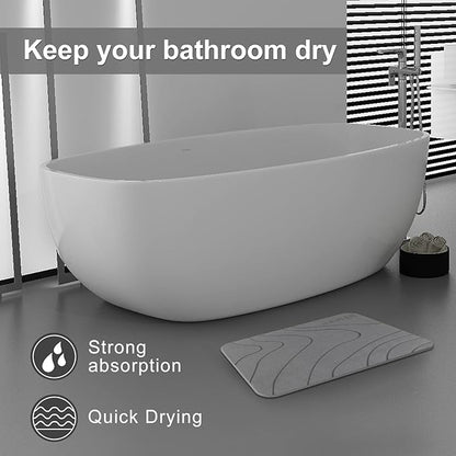 JUERLEN 2 Pack Diatomaceous Earth Shower Mat, Stone Bath Mat, Nonslip Super Absorbent Fast-Drying Hard Bath Mat for Bathroom Shower Floor, 24 x 16 inch, Grey Wave Design