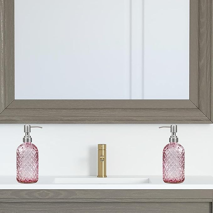 16 oz Soap Dispenser with 304 Rustproof Stainless Steel Pump, Kitchen, Bathroom Refillable Glass Liquid Soap Dispenser for Hand Soap, Soap, Lotion. (Pink-2pack) - Image 4
