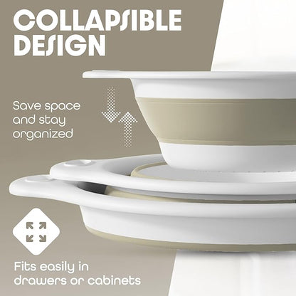 Gevoli Collapsible Colanders (3 Pack Set) Food Strainers with Over-Sink Water Draining Base for Pasta Fruits and Vegetables, White/Beige (3 Sizes, 3QT, 4QT and 5 Quart) - Image 5