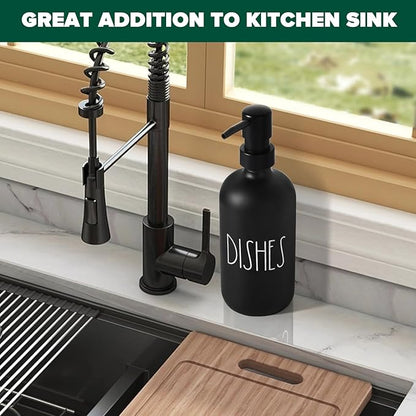 VIMERPA Dish Soap Dispenser, Matte Black Soap Dispenser for Kitchen, Glass Dishes Soap Dispenser with Plastic Pump, 17 Fl Oz Refillable Liquid Soap Bottle Container, Farmhouse Kitchen Decor - Image 4