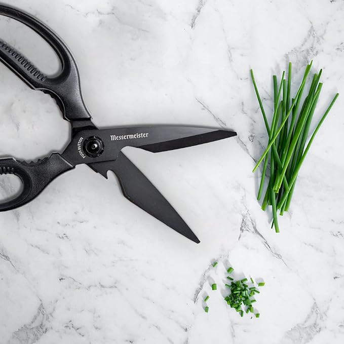 Messermeister 9-Inch Push Button Take-Apart Shears - High-Carbon Stainless Steel & Soft-Grip Handles - Includes Nut Cracker & Bottle Opener - Image 6