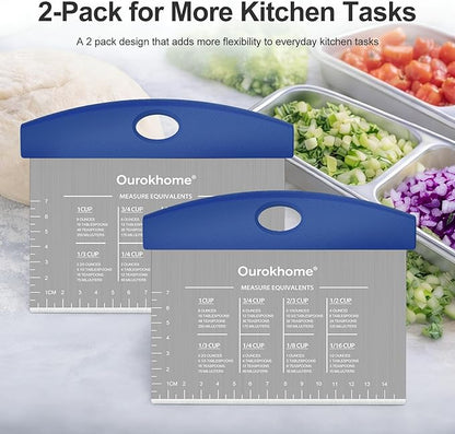 Ourokhome 2 Pack Bench Scraper Dough Cutter, Stainless Steel Dough Scraper with Laser-Etched Scale, Conversion Chart, Non-Slip Handle, Dishwasher Safe for Bread & Pastry, Blue - Image 6