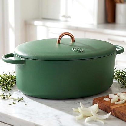 Great Jones Dutchess Cast Iron Dutch Oven Pot With Lid (Broccoli) - Large 6.75 Quart Size, Dual Handles - All Stovetop Safe - 500° Dutch Oven For Bread Baking | Dishwasher Friendly